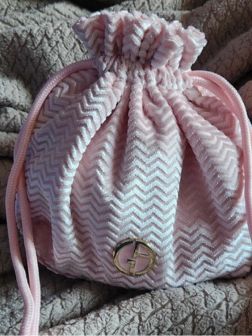 Giorgio Armani Pale Pink Chevron Drawstring Cosmetic Pouch